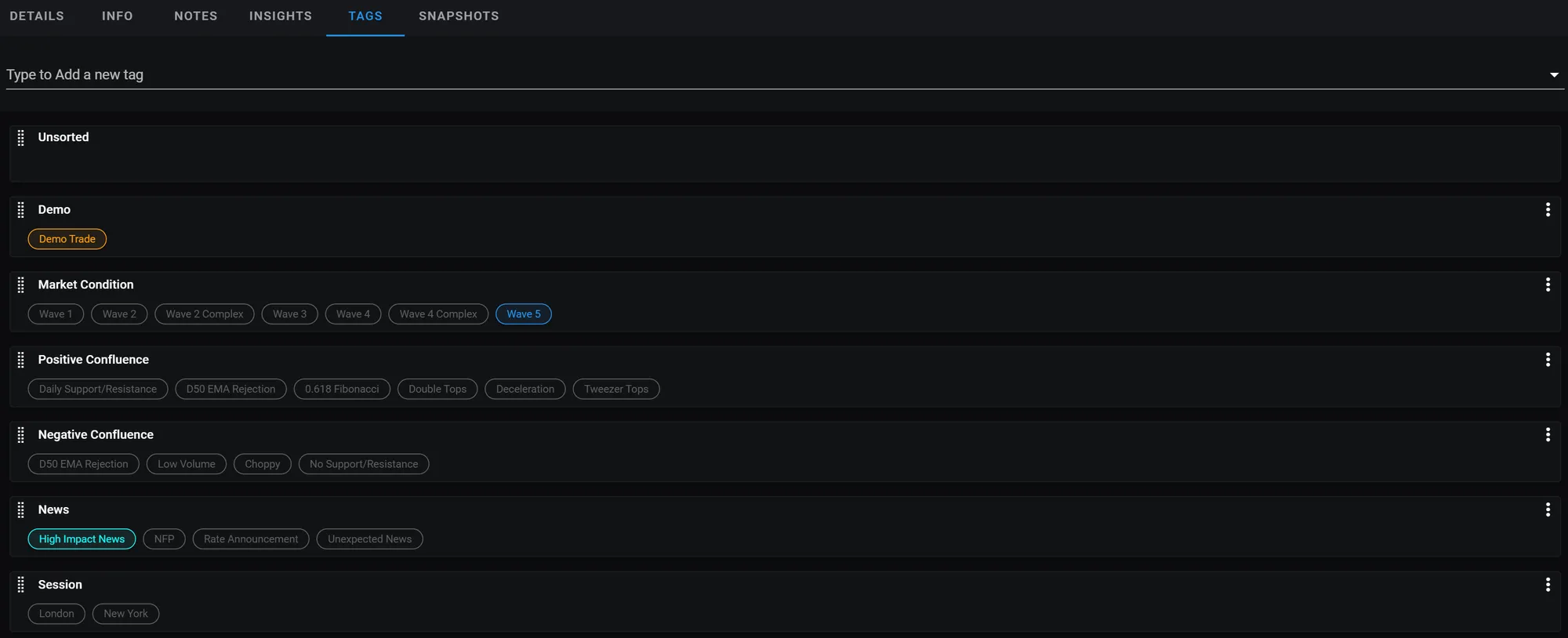 Efficiently organize and categorize your trades with customizable tag options for better performance tracking and analysis