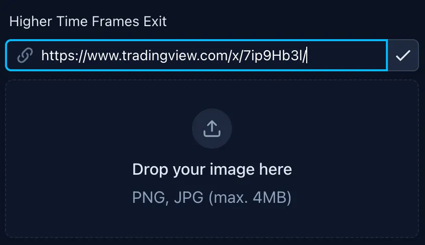 Screenshot of an online trading journal app named 'Trading Vault' showing the snapshot upload options.