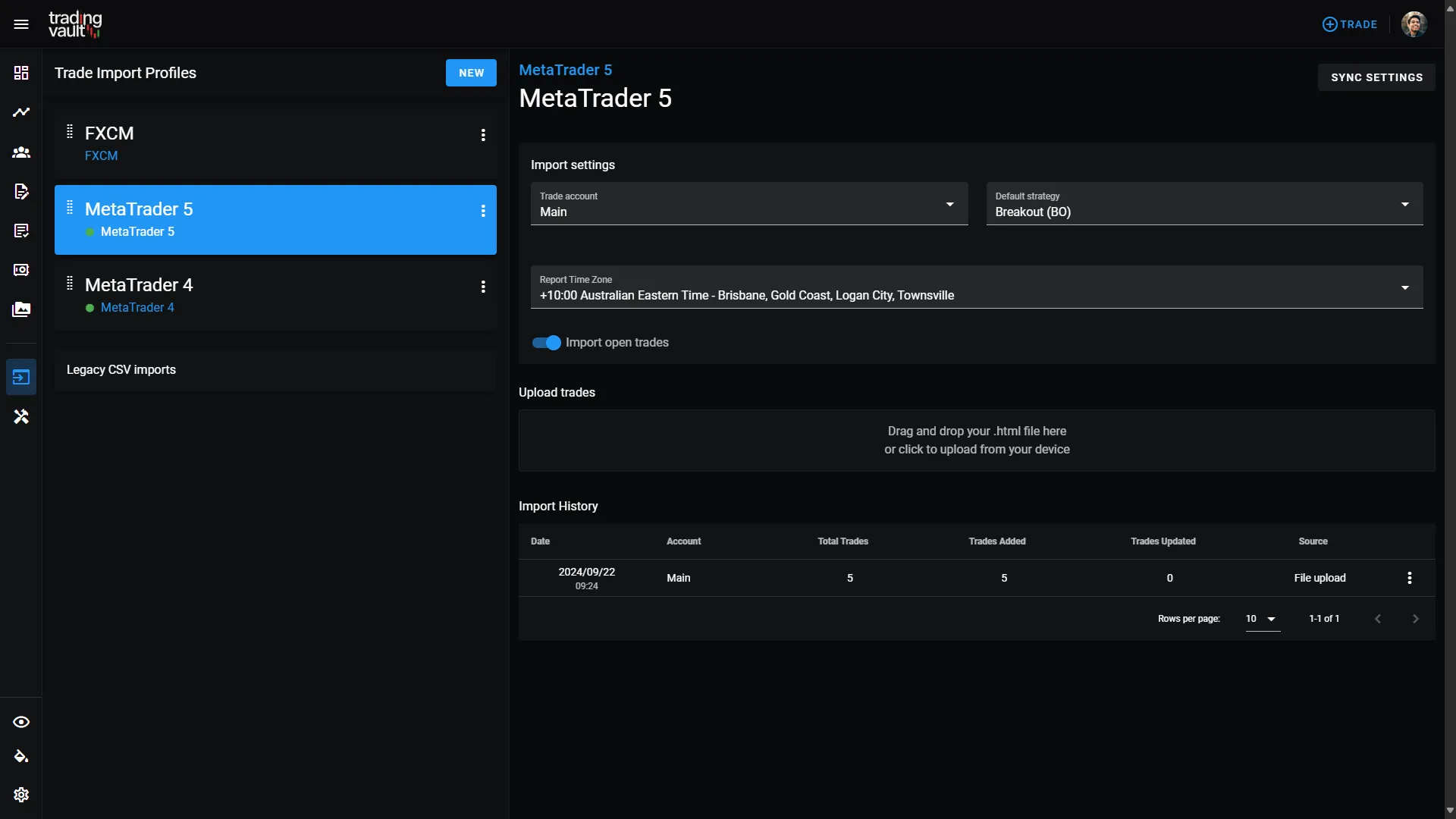Trade Importing with MetaTrader 5 auto-sync