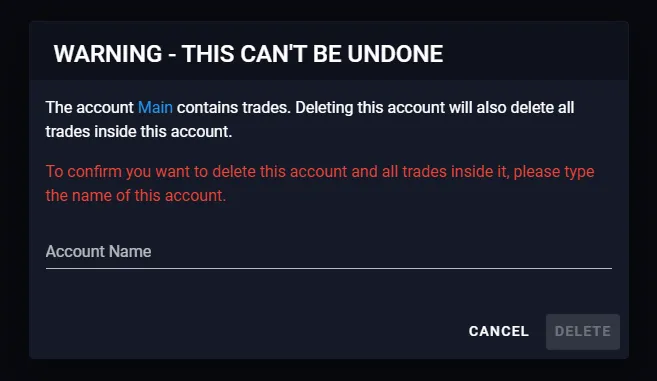 Warning Message to Delete Account